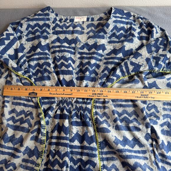 Bombay Paisley Kimono Poncho Top V Neck Womens L/XL Blue Printed Cotton - Picture 11 of 14